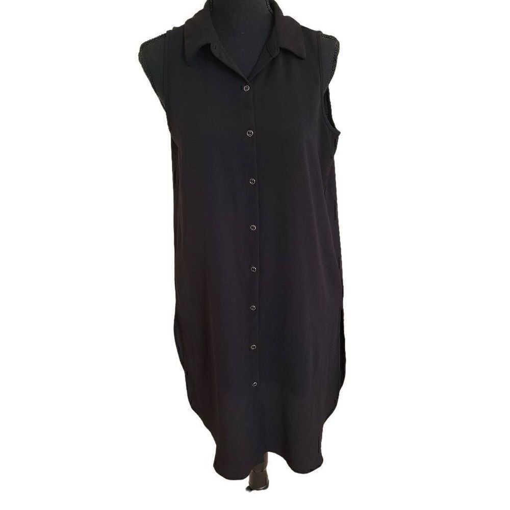 Spense Womens Black Button Front Collared Sleeveless Dress Medium